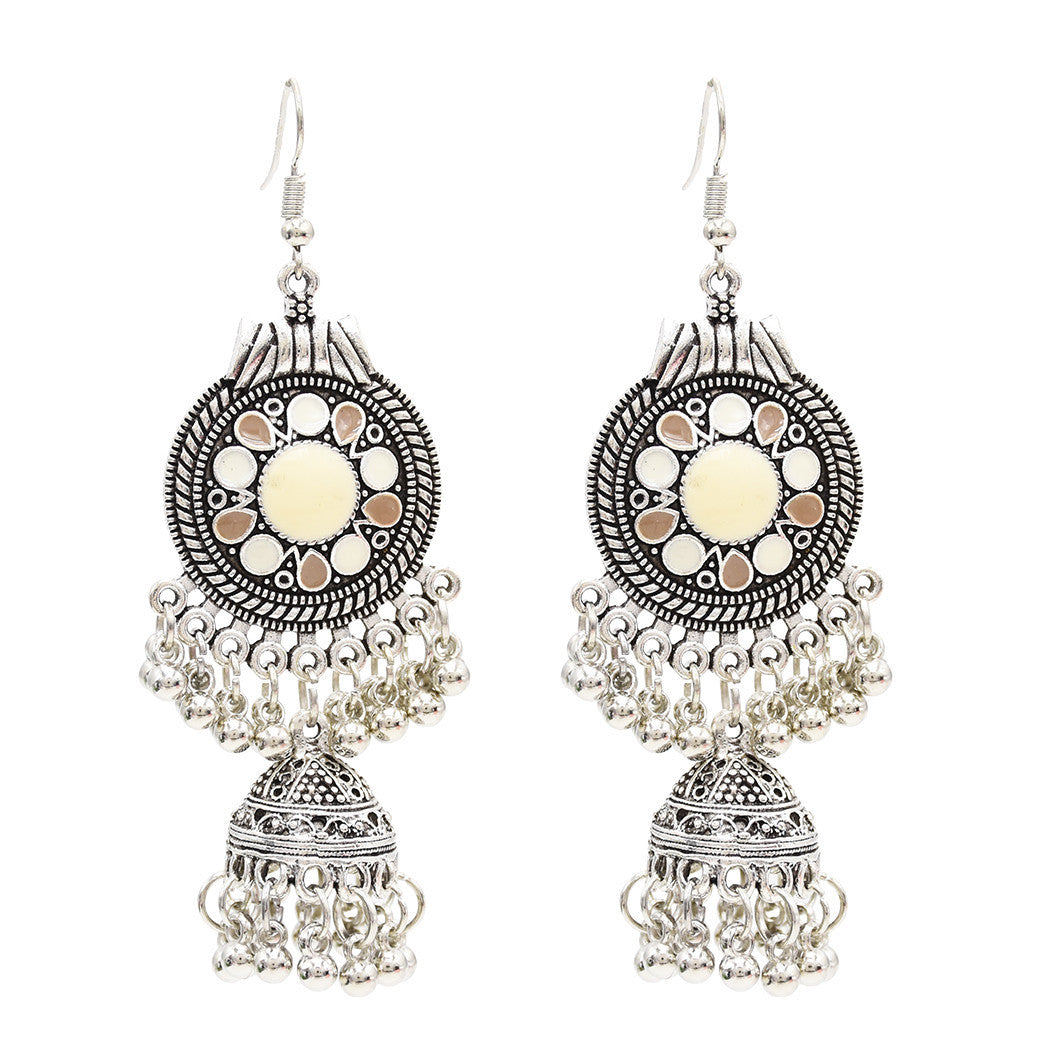 Egypt Vintage Silver Color Jhumka Bells Beads Tassel Statement Earrings for Women Turkish Tribal Gypsy Indian Jewelry Party