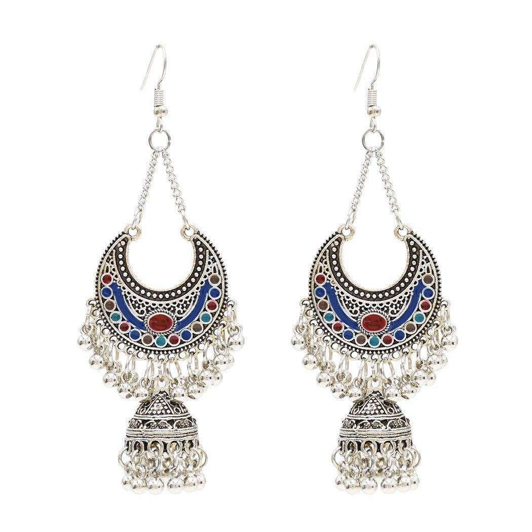 Egypt Vintage Silver Color Jhumka Bells Beads Tassel Statement Earrings for Women Turkish Tribal Gypsy Indian Jewelry Party