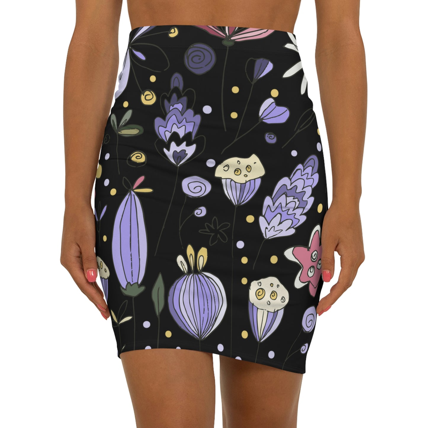 Women's Black Flower Mini Skirt Made in U.S.A