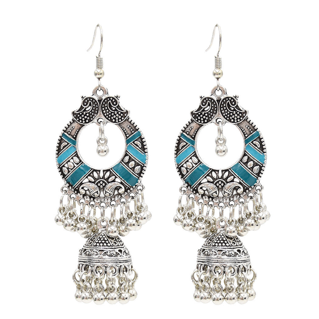 Egypt Vintage Silver Color Jhumka Bells Beads Tassel Statement Earrings for Women Turkish Tribal Gypsy Indian Jewelry Party