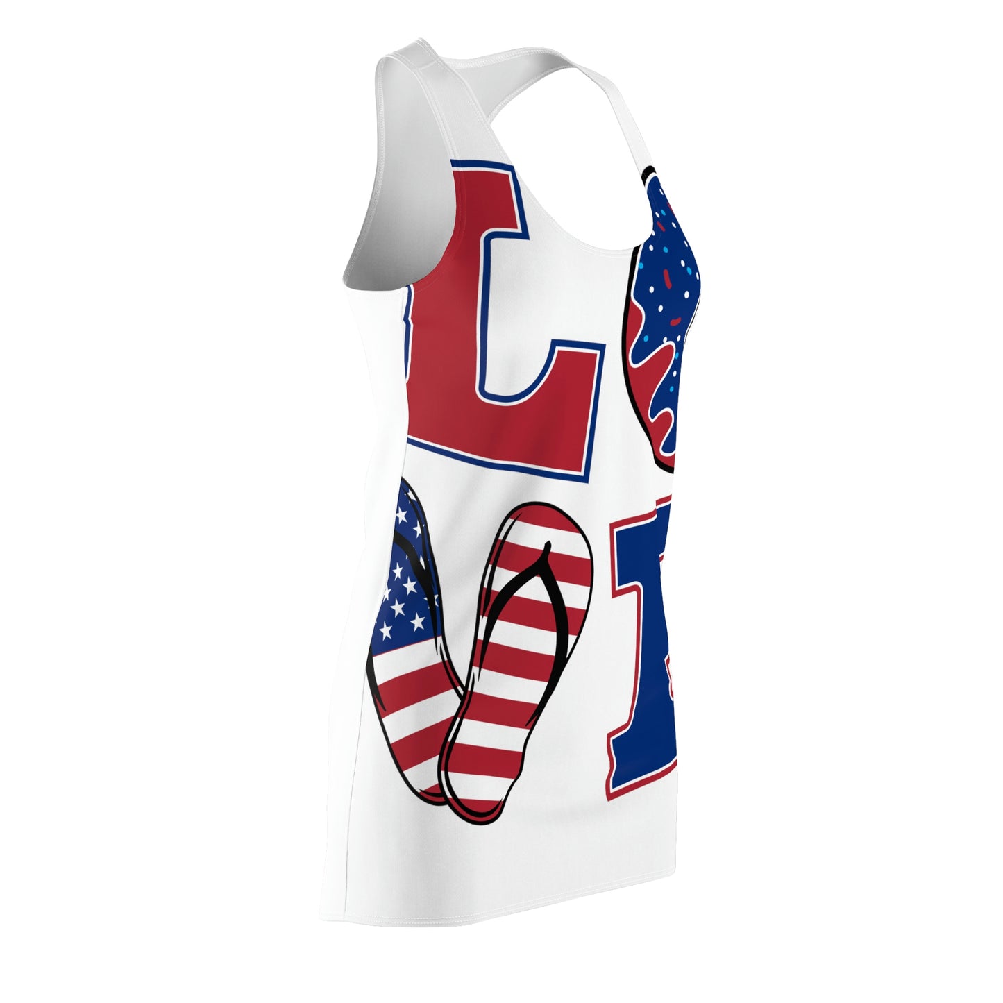 Dress Love Your Country in Style with this Women's Cut & Sew Racerback Dress featuring the U.S. Flag