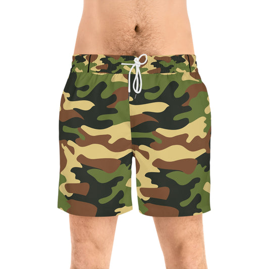 Swimwear Blend in with Style: Men's Mid-Length Camouflage Swim Shorts - Tiger Stripe Jungle Camouflage Pattern