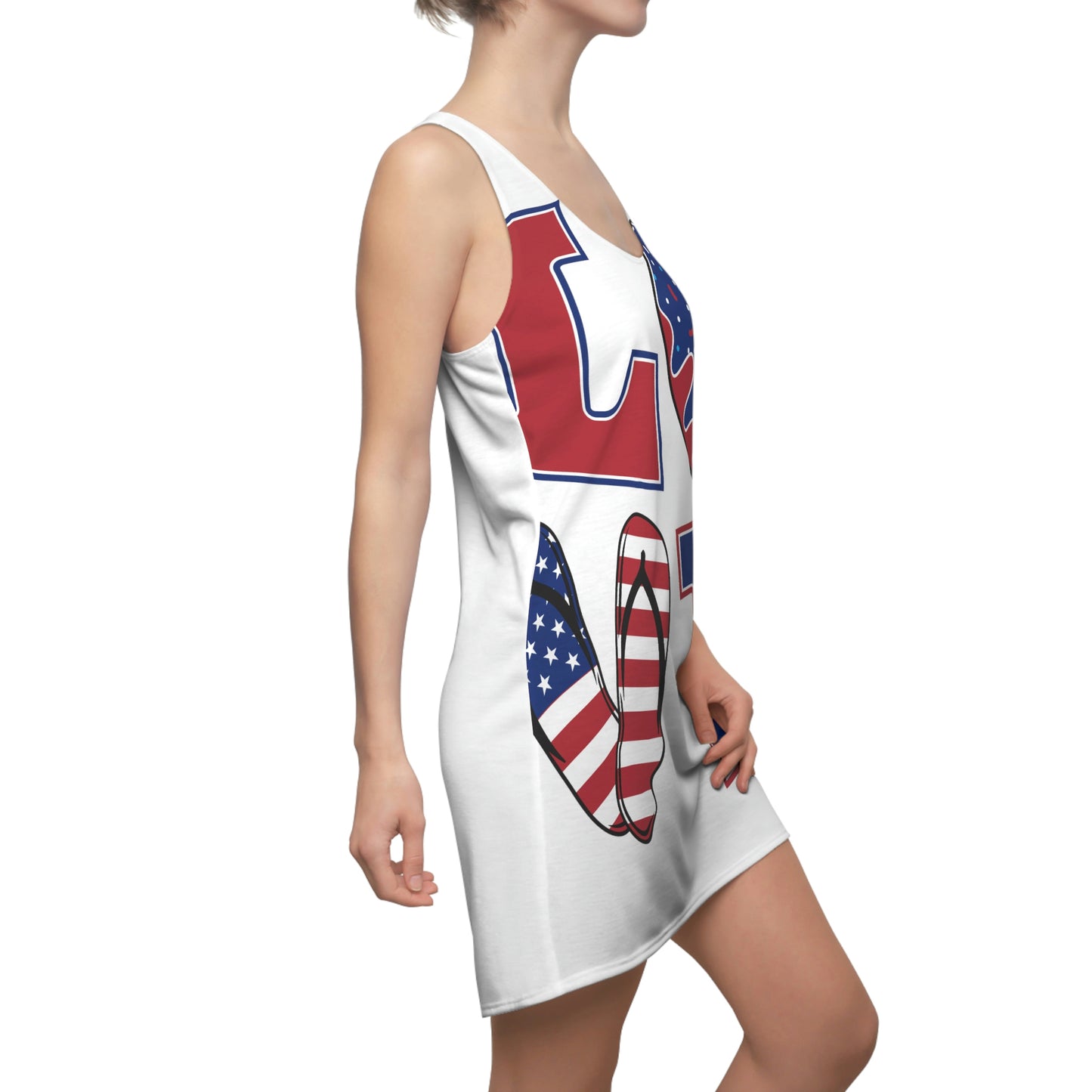 Dress Love Your Country in Style with this Women's Cut & Sew Racerback Dress featuring the U.S. Flag