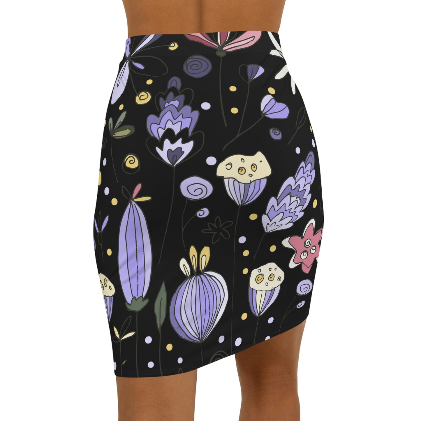 Women's Black Flower Mini Skirt Made in U.S.A