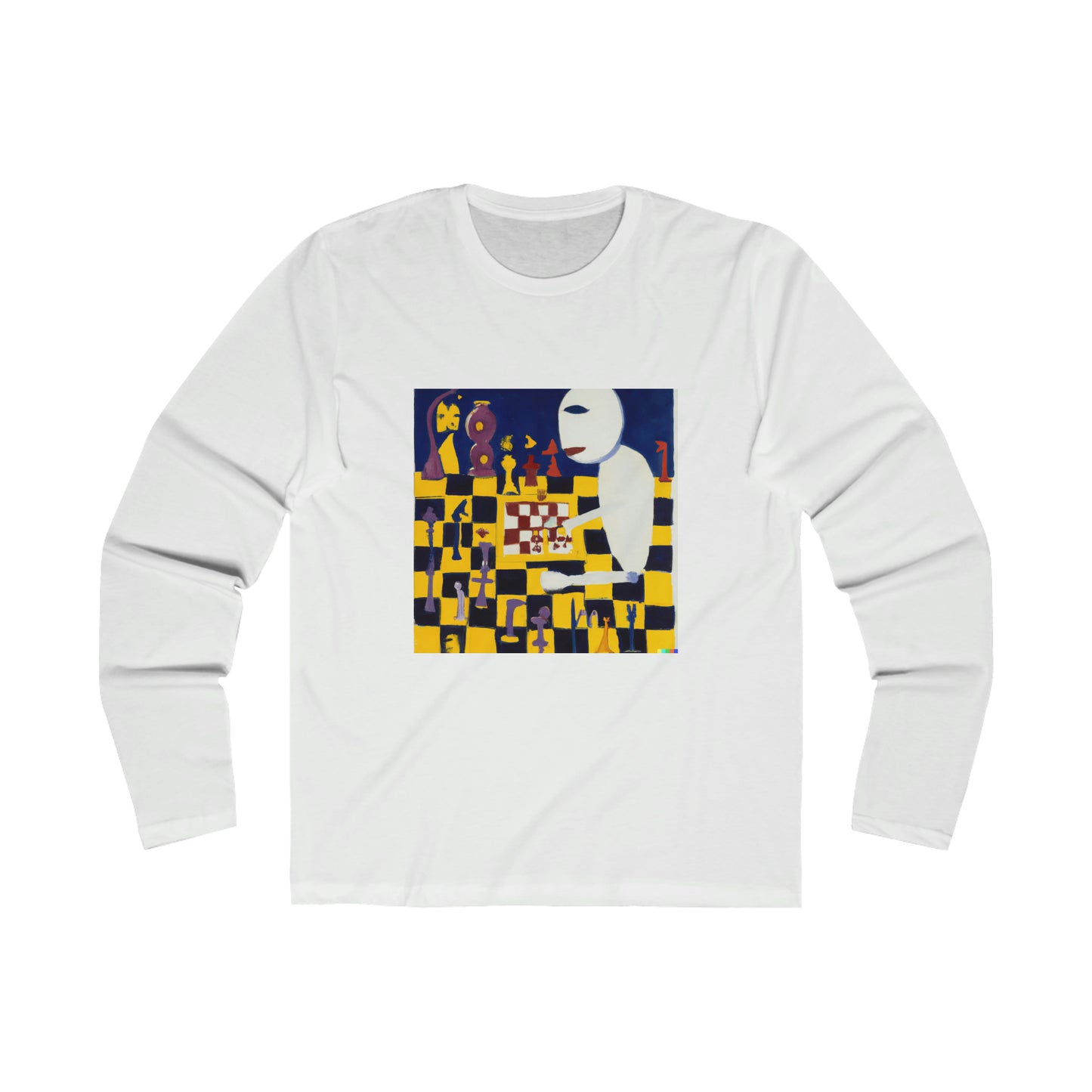 A tee Bring Art to Life with Men's Long Sleeve Crew Tee Featuring Matisse's Oil Painting of a Humanoid Robot Playing Chess