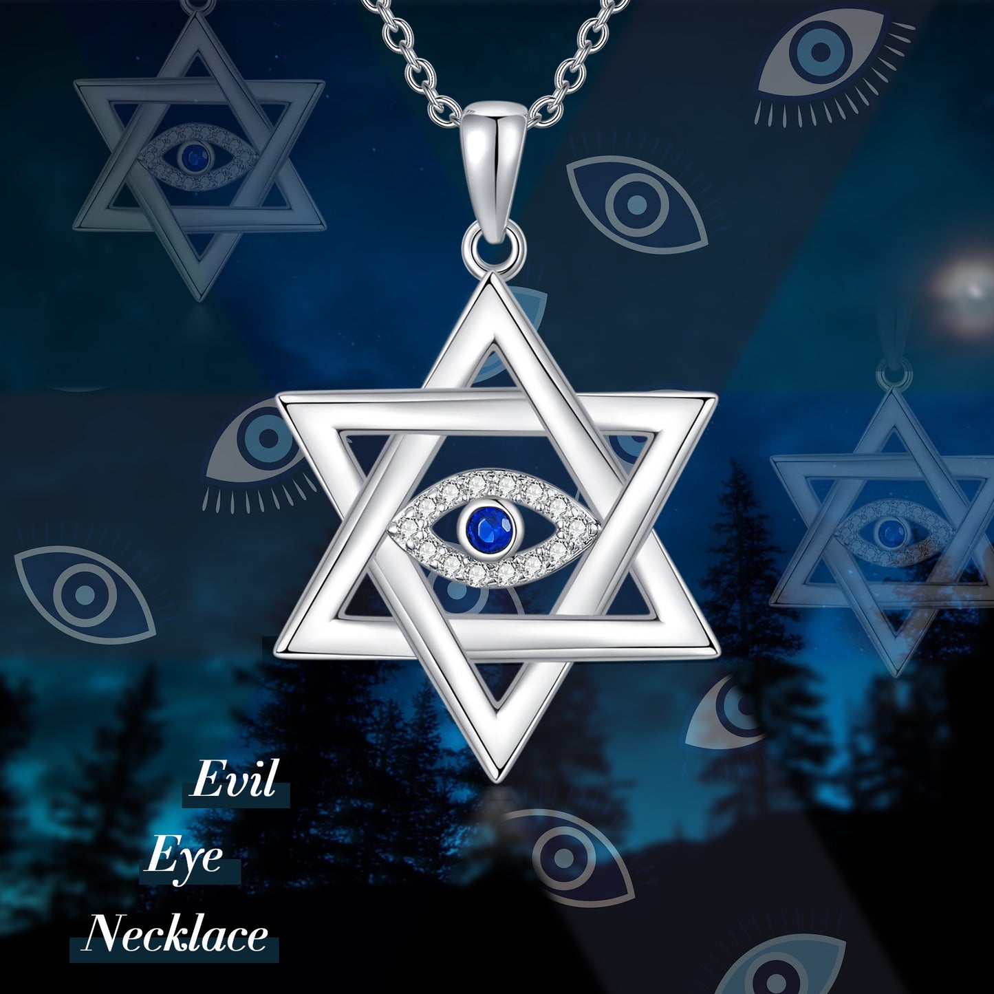 Evil Eye Necklace Sterling Silver Star of David Pendant Necklace Evil Eye Jewelry Gifts for Wome