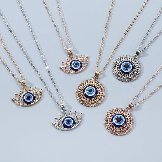 Turkish Eye Necklace Point Diamond Round Blue Eyes