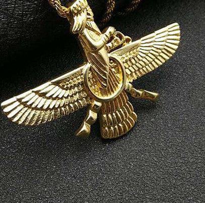 Persian Jewelry Titanium Steel Gold Plated Zoroastrian Pendant Necklace