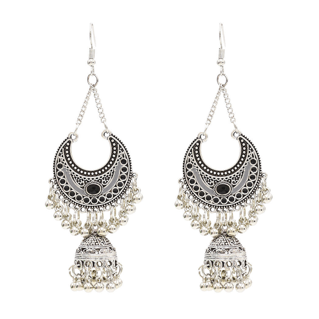 Egypt Vintage Silver Color Jhumka Bells Beads Tassel Statement Earrings for Women Turkish Tribal Gypsy Indian Jewelry Party