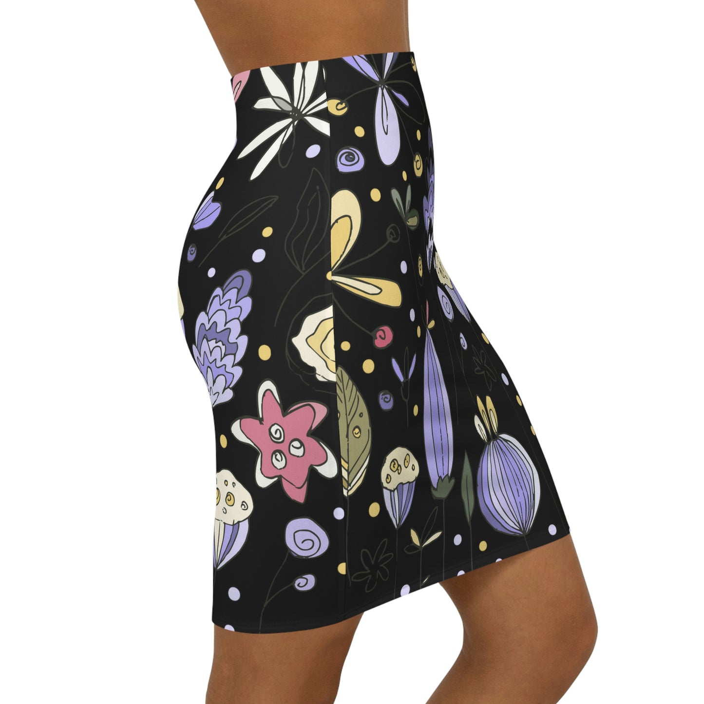 Women's Black Flower Mini Skirt Made in U.S.A