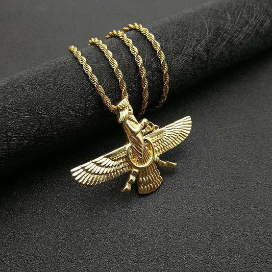 Persian Jewelry Titanium Steel Gold Plated Zoroastrian Pendant Necklace
