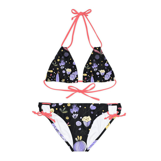 Swimwear Wild Flowers Two Piece Swimsuit For Women, Swimwear Beautiful for summer on the beach or pool side Strappy Bikini Set, Made in U.S.A