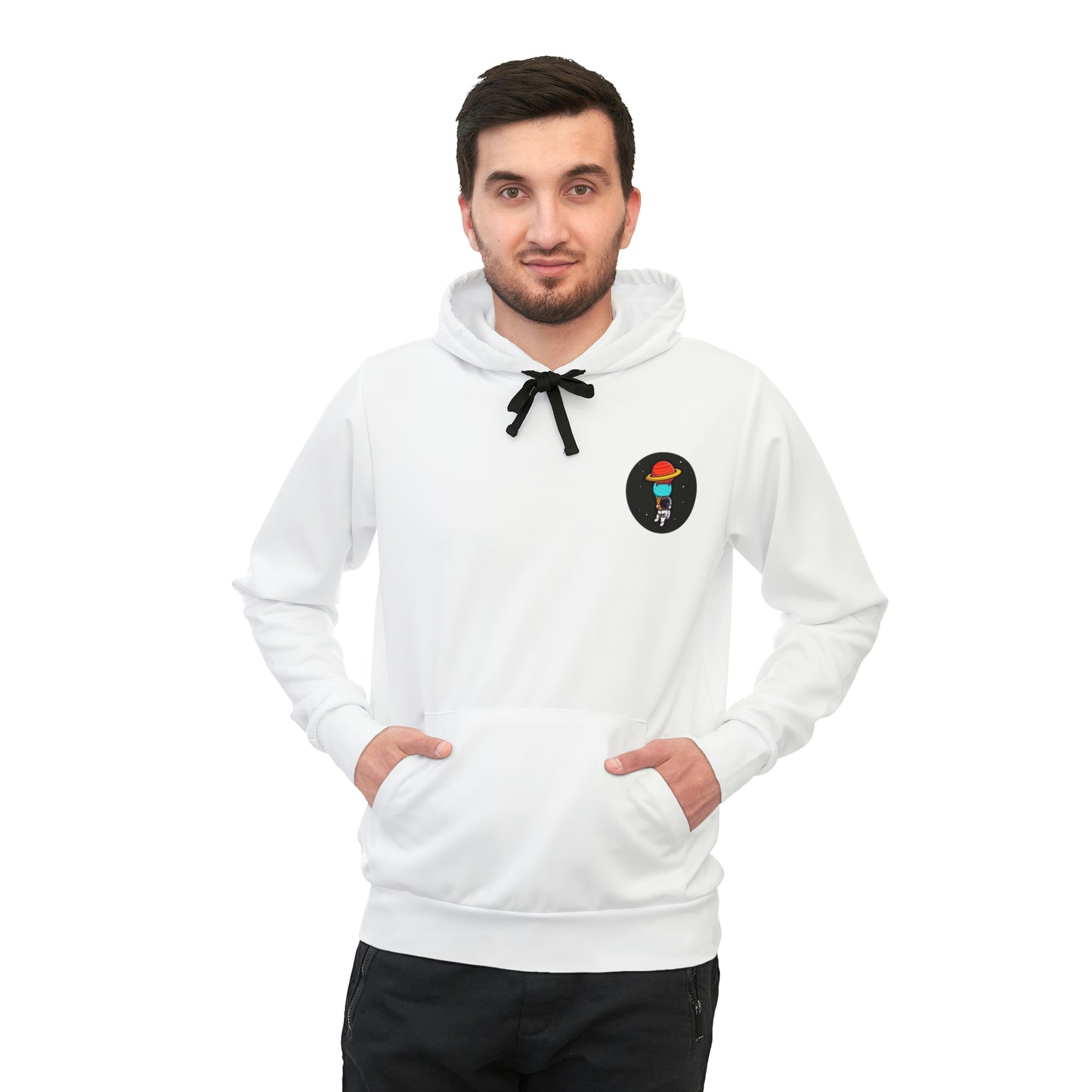 Stay Comfortable and Stylish with Our Athletic Hoodie Featuring an Astronaut in Space with Ice Cream