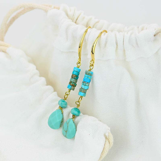 Cimien Flat Cylindrical Turquoise Drop Earrings, Great gift for mom