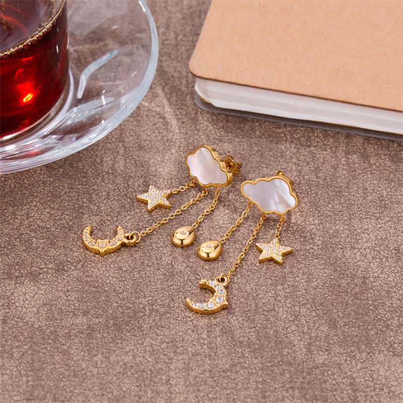 Cute Ins Wind Gold Cloud Stars Moon Stud Earrings Ornaments