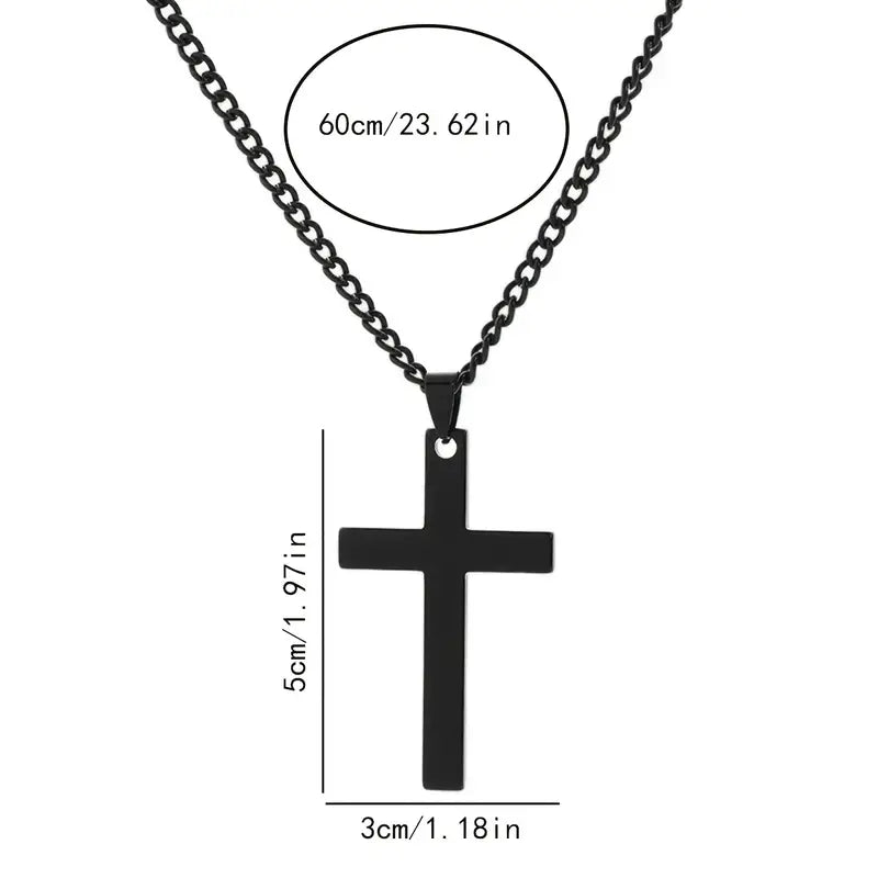 Cross Men's Stainless Steel Cuban Chain Necklace Simple Cross Golden-Black-Silver
