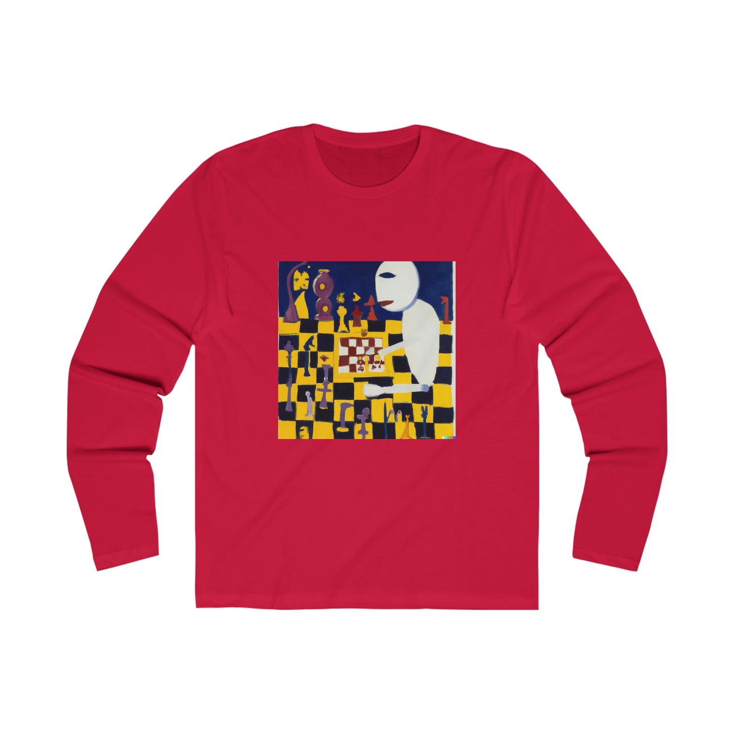 A tee Bring Art to Life with Men's Long Sleeve Crew Tee Featuring Matisse's Oil Painting of a Humanoid Robot Playing Chess