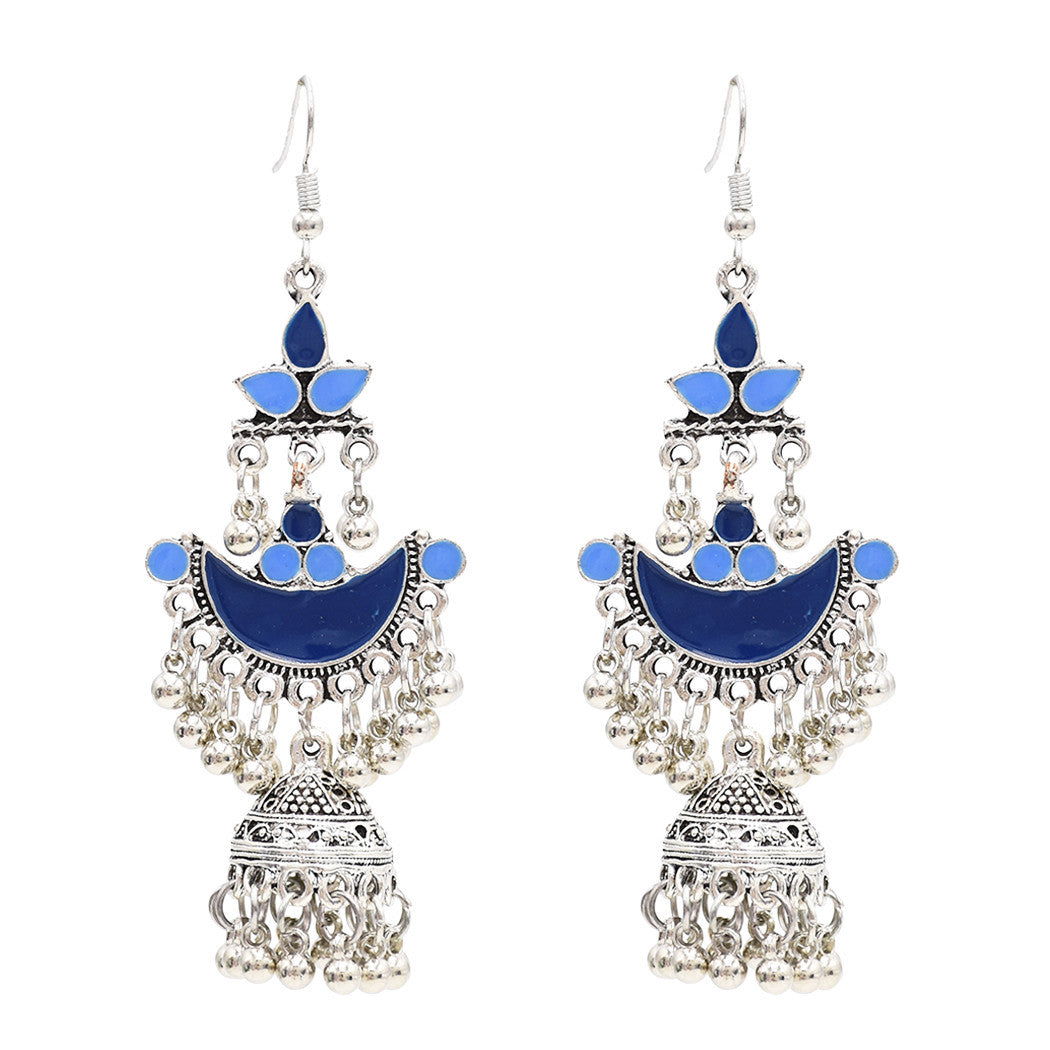 Egypt Vintage Silver Color Jhumka Bells Beads Tassel Statement Earrings for Women Turkish Tribal Gypsy Indian Jewelry Party