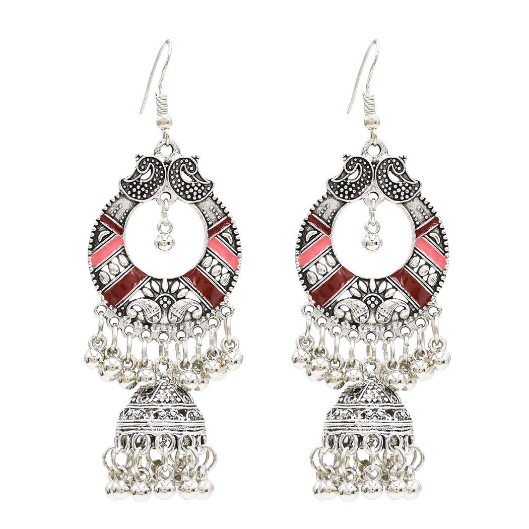 Egypt Vintage Silver Color Jhumka Bells Beads Tassel Statement Earrings for Women Turkish Tribal Gypsy Indian Jewelry Party