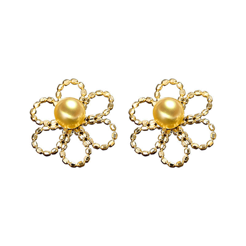 New Light Luxury Design Premium 18K Gold Lace Pearl Earrings