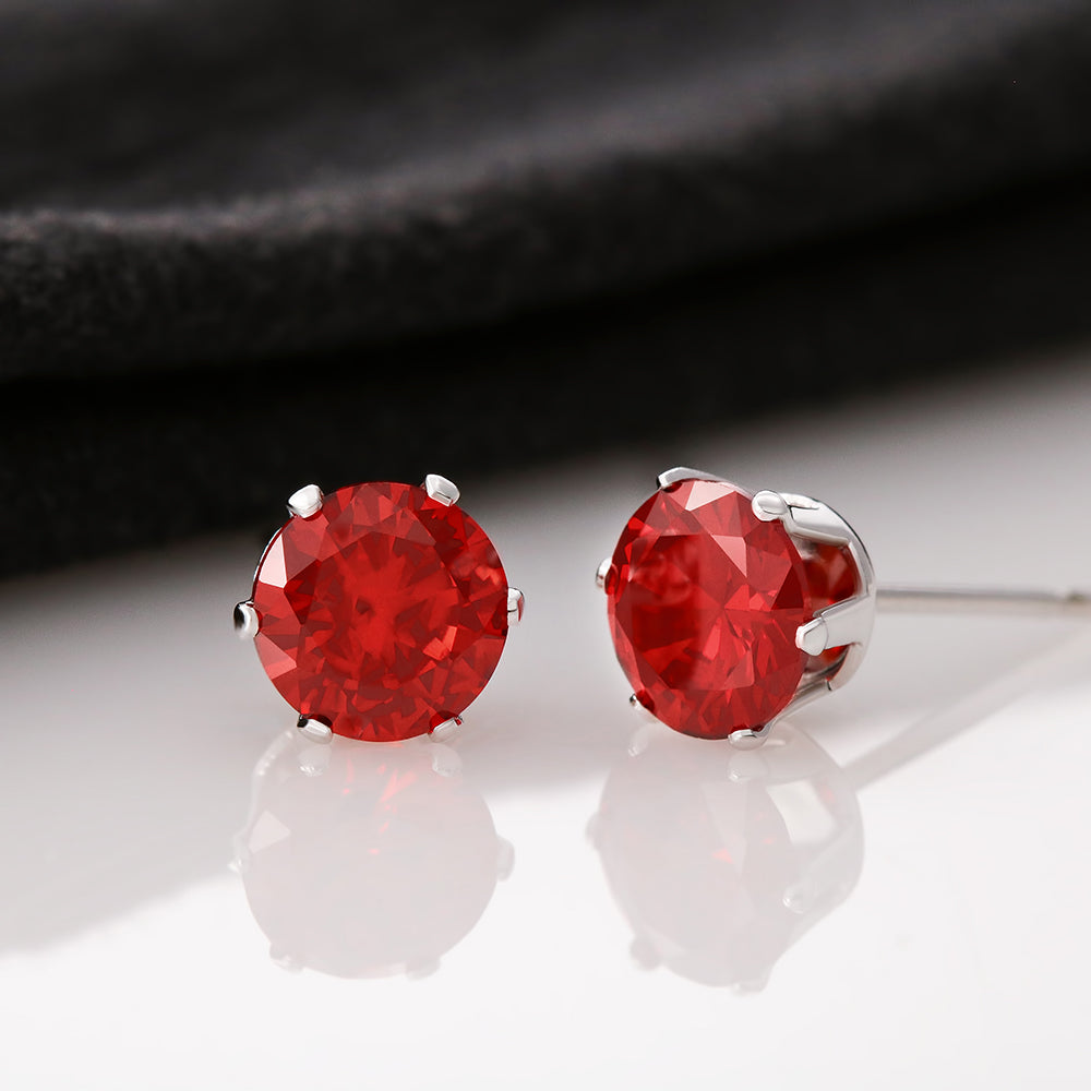 "Red Cubic Zirconia Stud Earrings" with 14K White Gold Dipped Settings