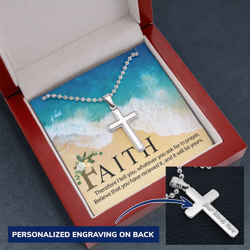 Women's and Men Faith Cross Necklace, Polished stainless steel, Optional Birthstone, Adjustable Chain, Ready To Give Gift
