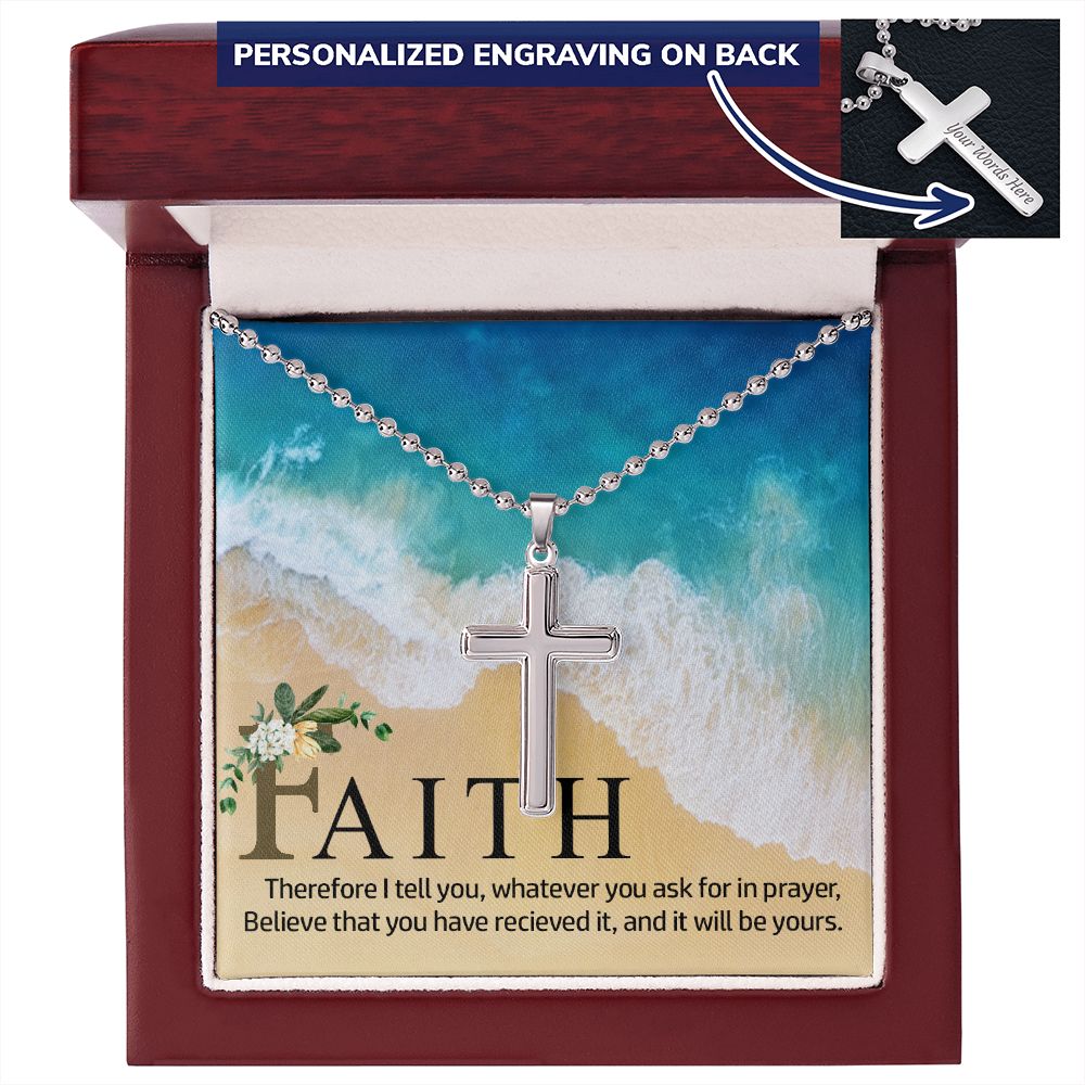 Women's and Men Faith Cross Necklace, Polished stainless steel, Optional Birthstone, Adjustable Chain, Ready To Give Gift