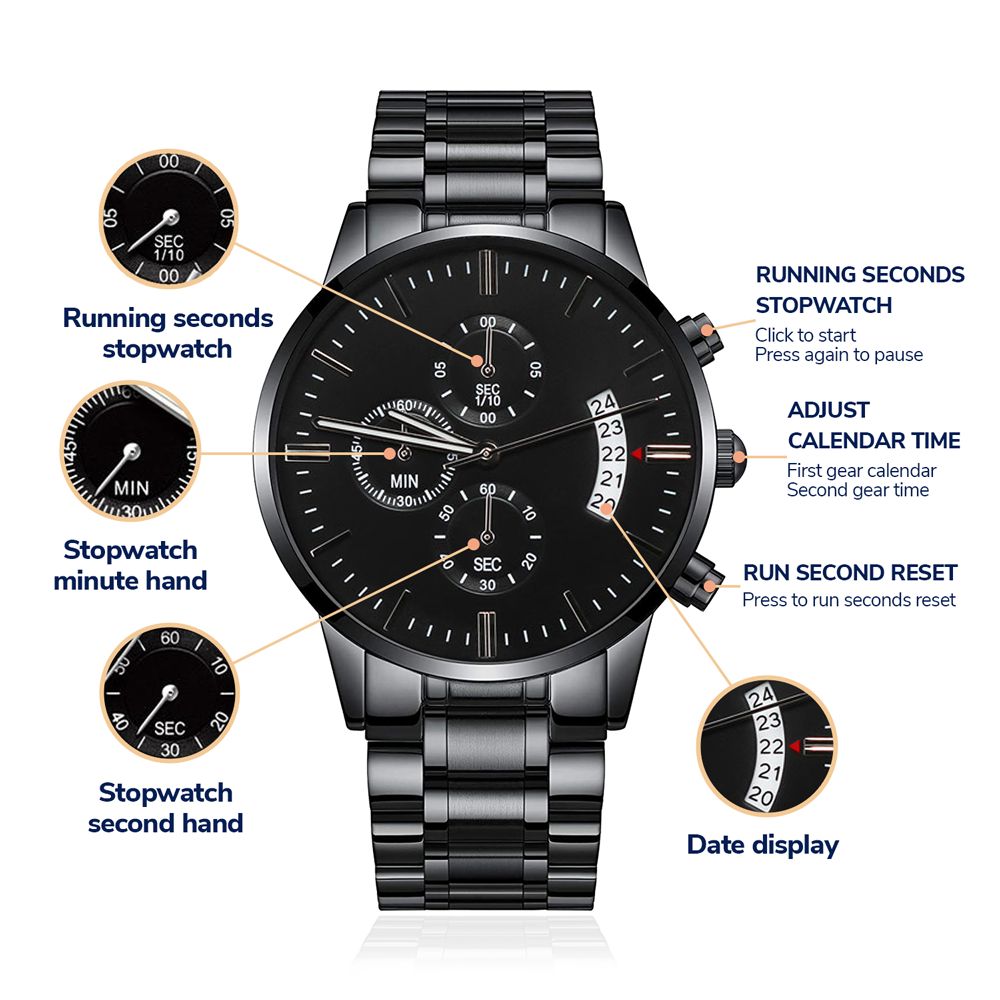 Dad Watch Make Every Moment Count with the Customizable Engraved Black Chronograph Watch: A Durable and Personalized Gift for the Special Men in Your Life