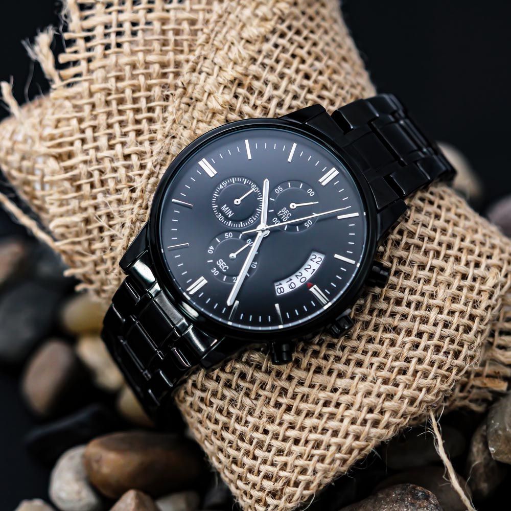 Dad Watch Make Every Moment Count with the Customizable Engraved Black Chronograph Watch: A Durable and Personalized Gift for the Special Men in Your Life