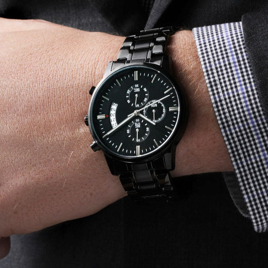 Dad Watch Make Every Moment Count with the Customizable Engraved Black Chronograph Watch: A Durable and Personalized Gift for the Special Men in Your Life