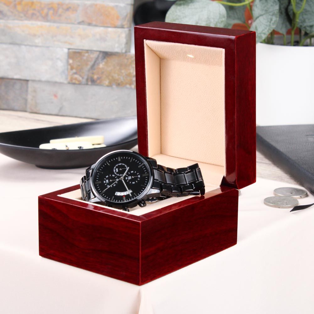 Dad Watch Make Every Moment Count with the Customizable Engraved Black Chronograph Watch: A Durable and Personalized Gift for the Special Men in Your Life