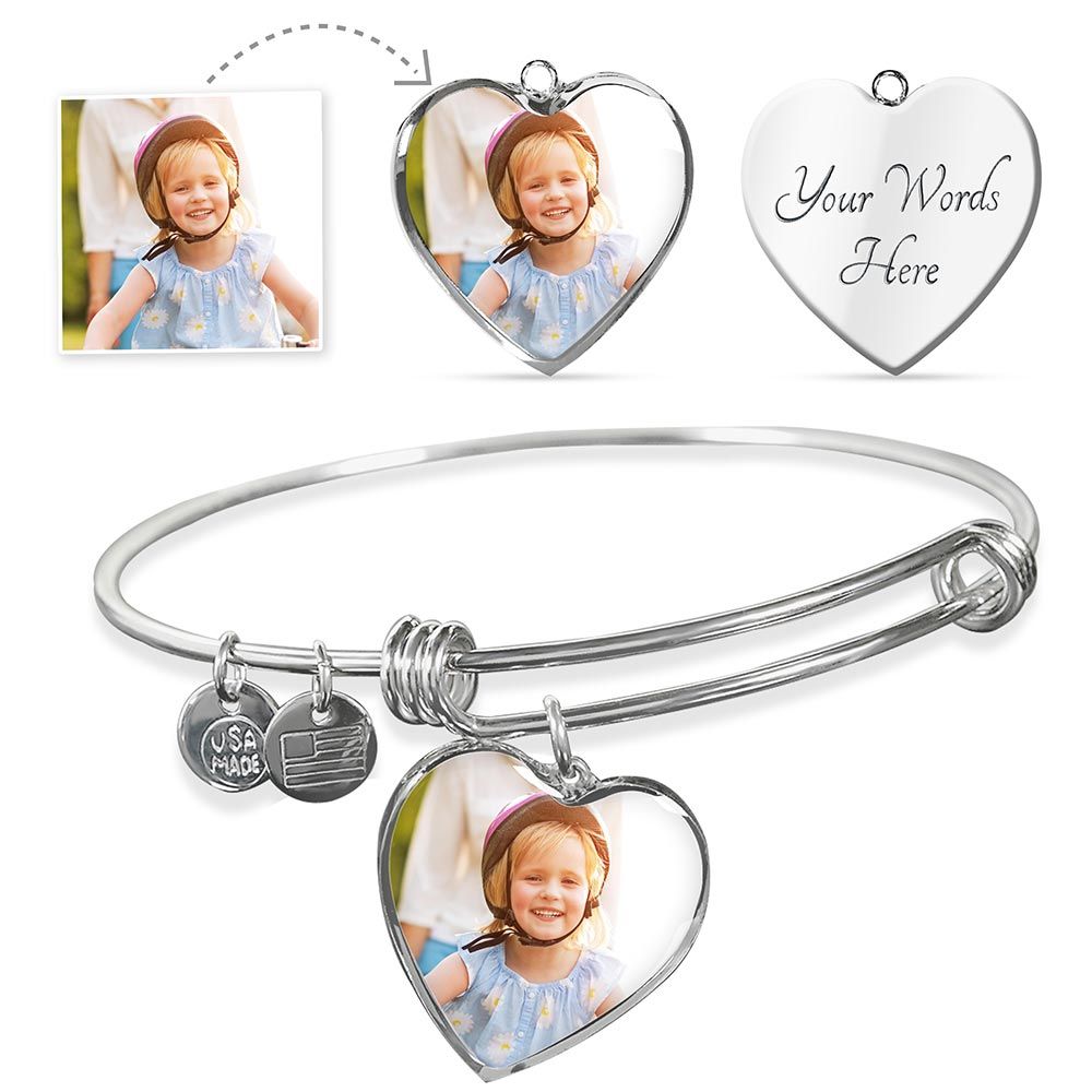 A nice Heart Pendant Silver Bangle, This Jewelry Item Is the Perfect Keepsake! Whether for Yourself or a Loved One, Gift, Memory, Love