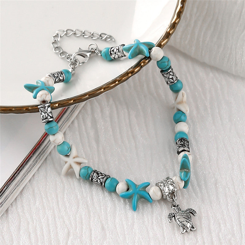 Turtle Pendant Starfish Turquoise Anklet