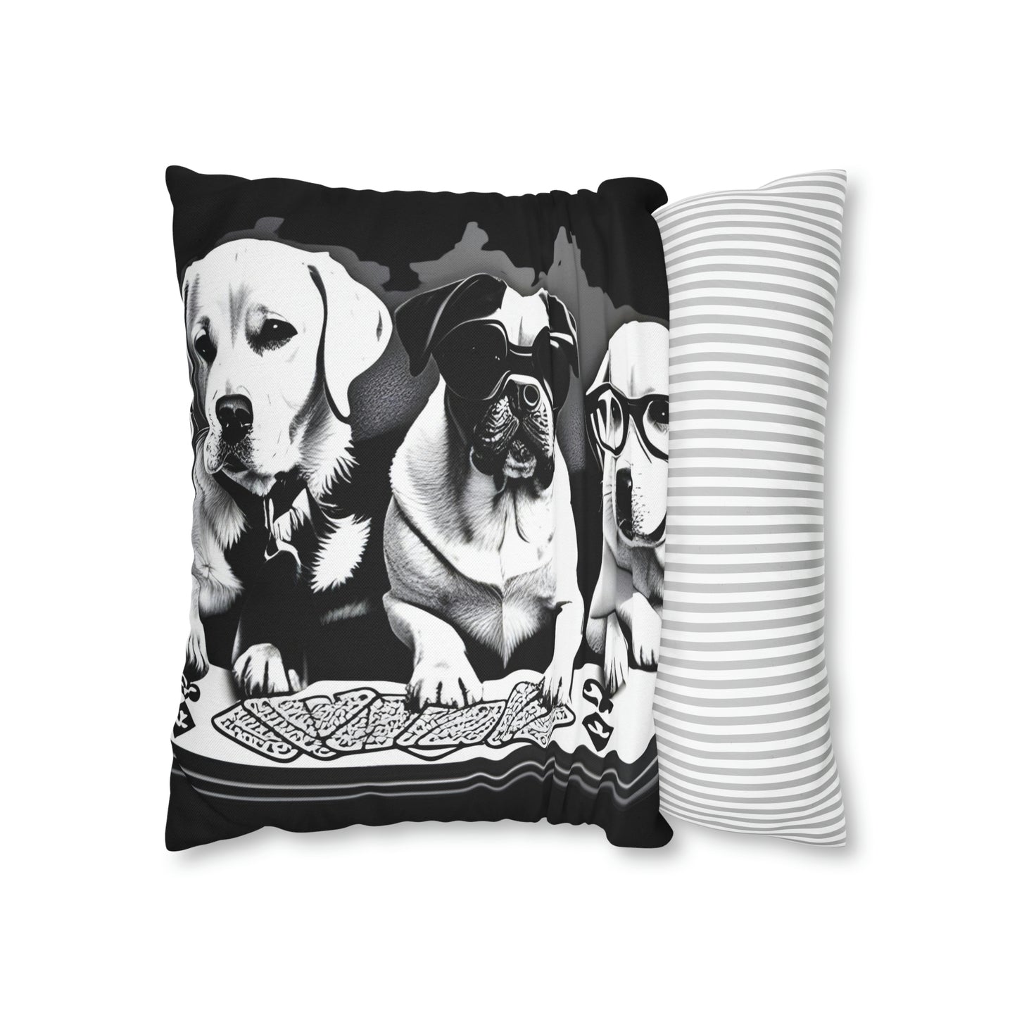 Black Scripture Spun Polyester Square Pillow | Spun Polyester Square Pillow Case | Dogs Playing card | Dog Décor pillow