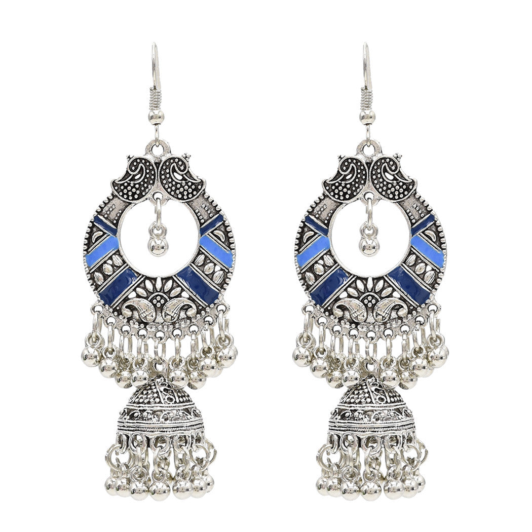 Egypt Vintage Silver Color Jhumka Bells Beads Tassel Statement Earrings for Women Turkish Tribal Gypsy Indian Jewelry Party