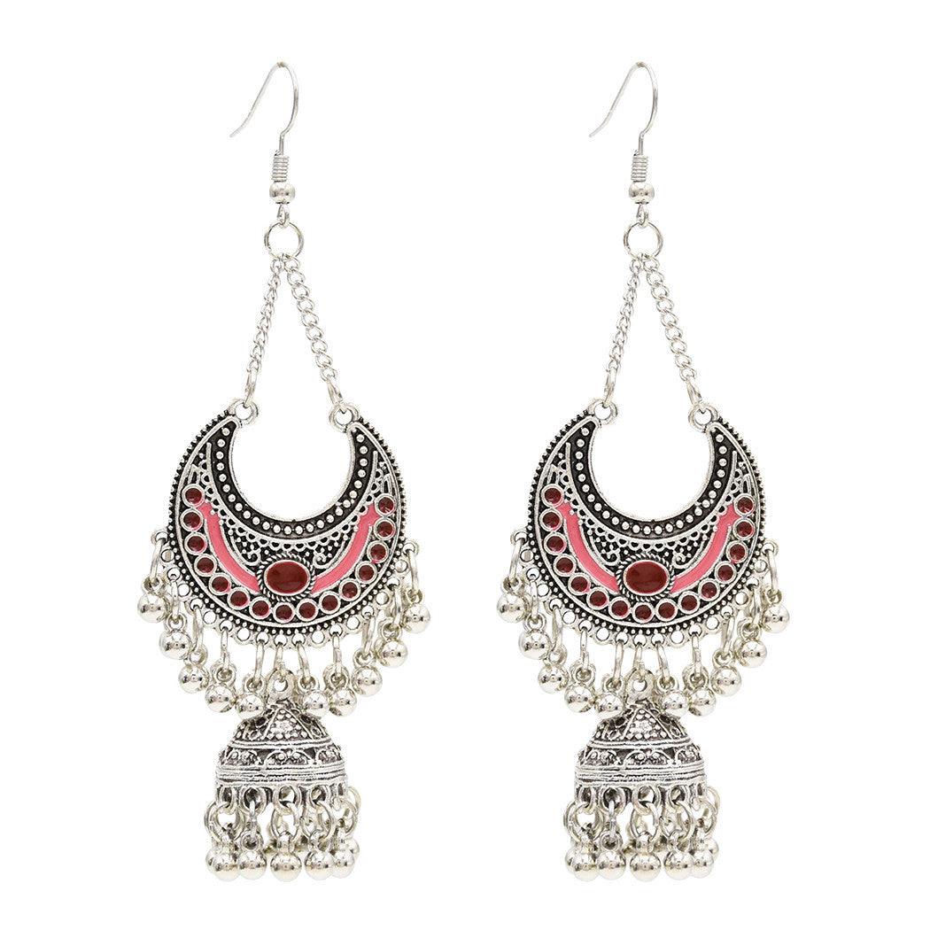 Egypt Vintage Silver Color Jhumka Bells Beads Tassel Statement Earrings for Women Turkish Tribal Gypsy Indian Jewelry Party