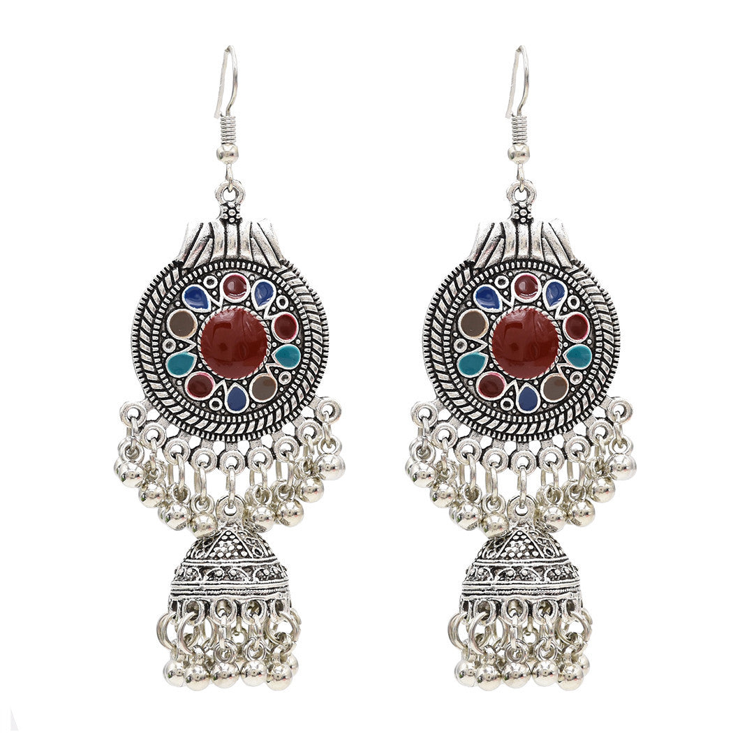 Egypt Vintage Silver Color Jhumka Bells Beads Tassel Statement Earrings for Women Turkish Tribal Gypsy Indian Jewelry Party