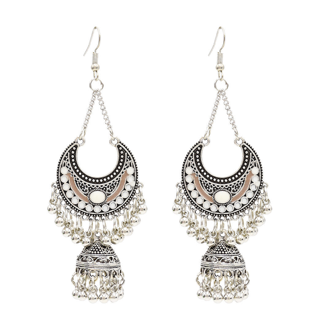 Egypt Vintage Silver Color Jhumka Bells Beads Tassel Statement Earrings for Women Turkish Tribal Gypsy Indian Jewelry Party