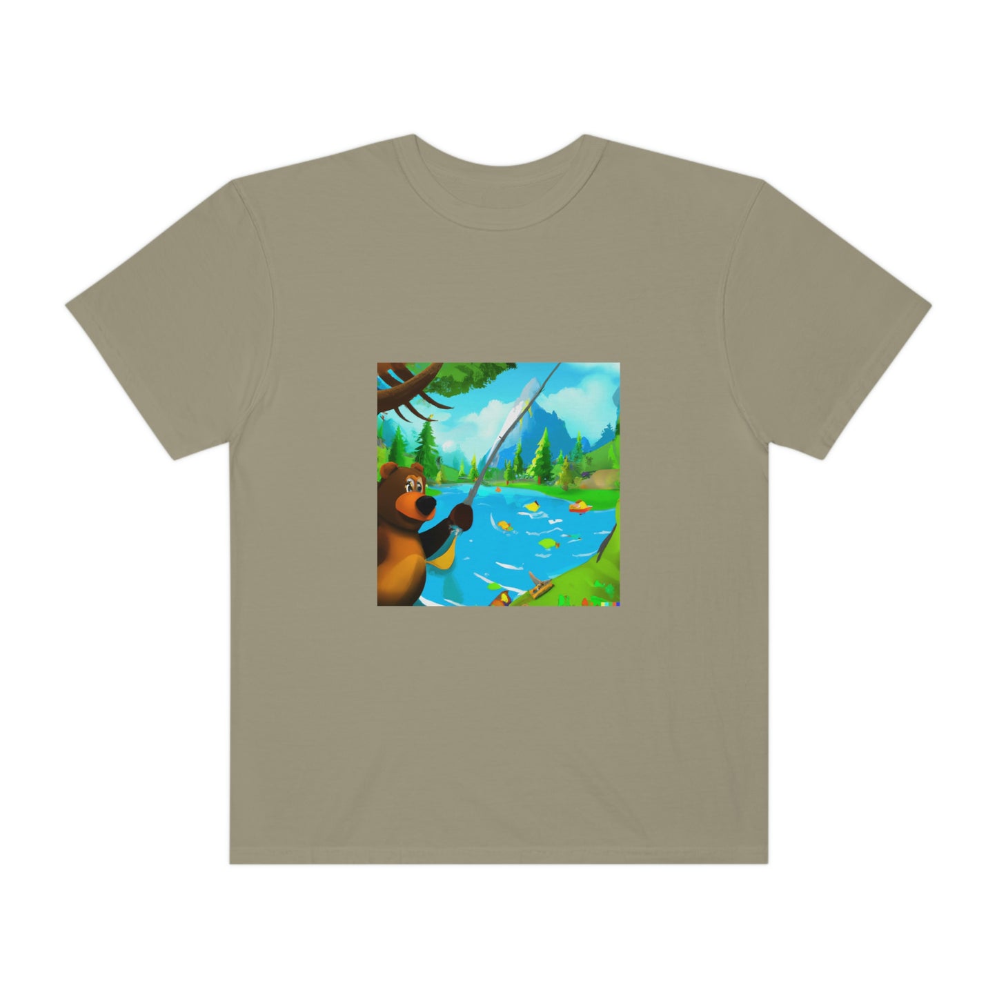 A Comfortable Tee  Get in Touch with Nature and Show Your Love for Fishing with Konaloo's Bear Fishing at Lake Garment-Dyed T-Shirt