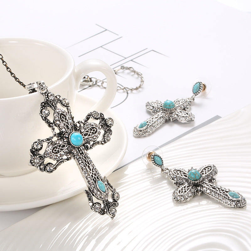 Jewelry Set Combination Necklace Earrings Retro Turquoise Set Accessories
