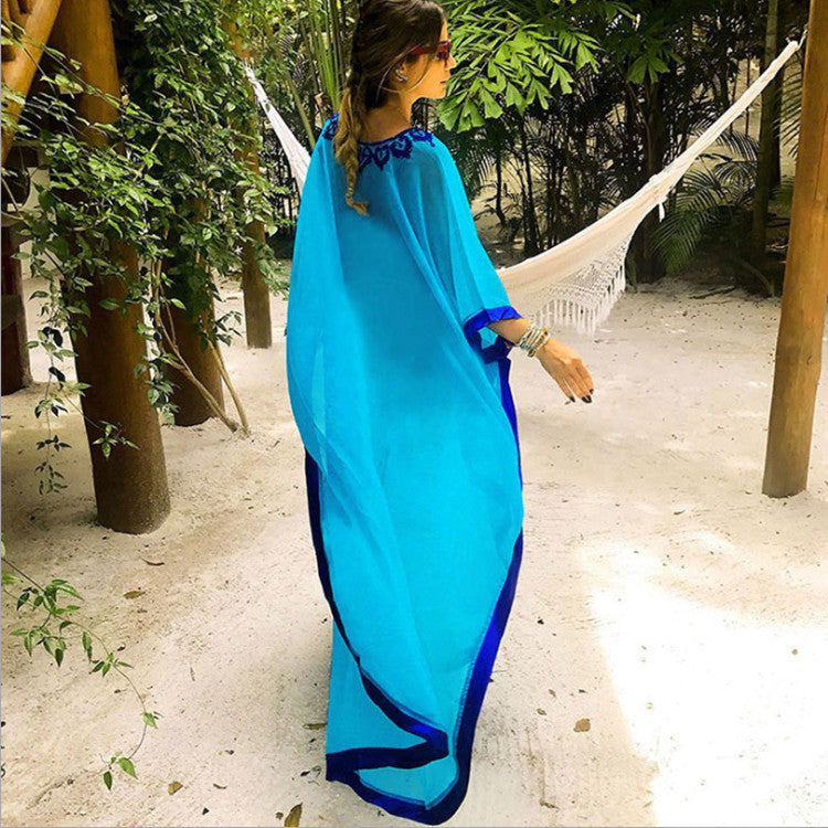 Chiffon Embroidered Beach Dress Loose Turkish Robe Style Bikini Cover