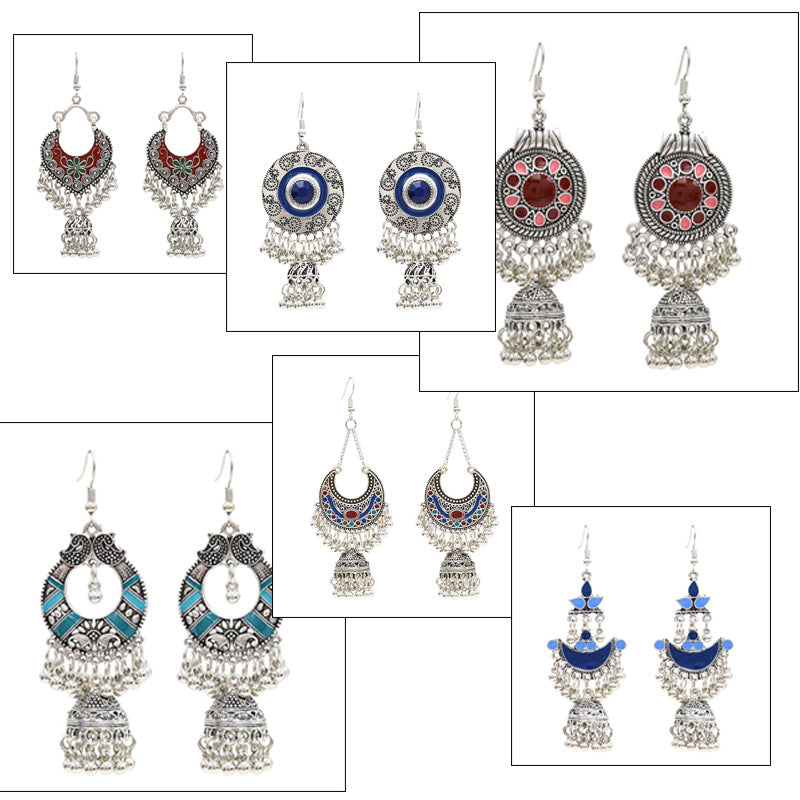 Egypt Vintage Silver Color Jhumka Bells Beads Tassel Statement Earrings for Women Turkish Tribal Gypsy Indian Jewelry Party