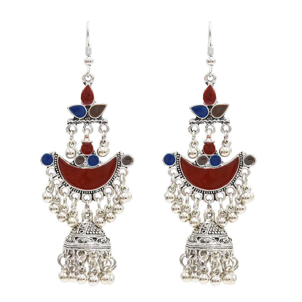 Egypt Vintage Silver Color Jhumka Bells Beads Tassel Statement Earrings for Women Turkish Tribal Gypsy Indian Jewelry Party