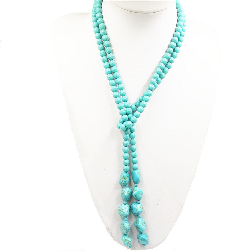 Natural Turquoise Necklace Long Sweater Chain