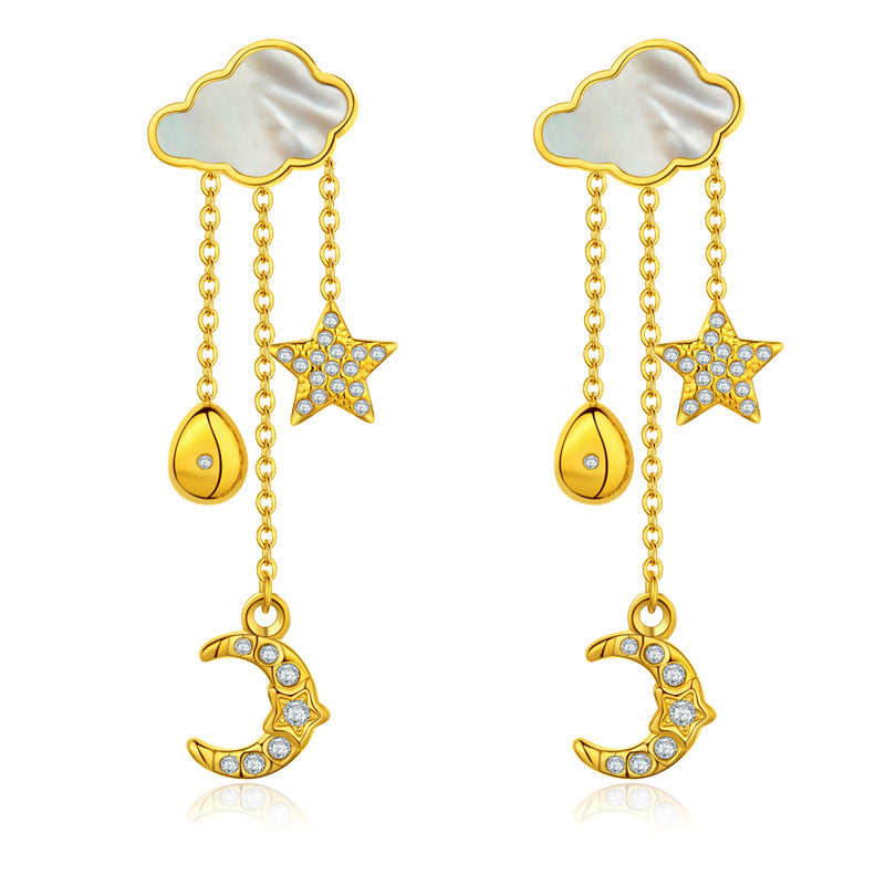 Cute Ins Wind Gold Cloud Stars Moon Stud Earrings Ornaments