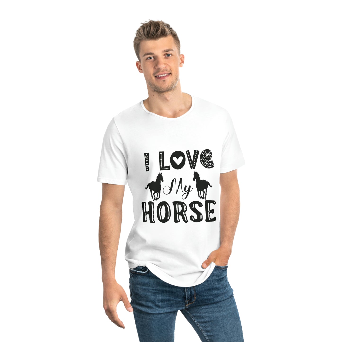 A  comfortable Shirt Show Your Love for Horses with Our Men's Jersey Curved Hem Tee - Perfect for Women and Adults