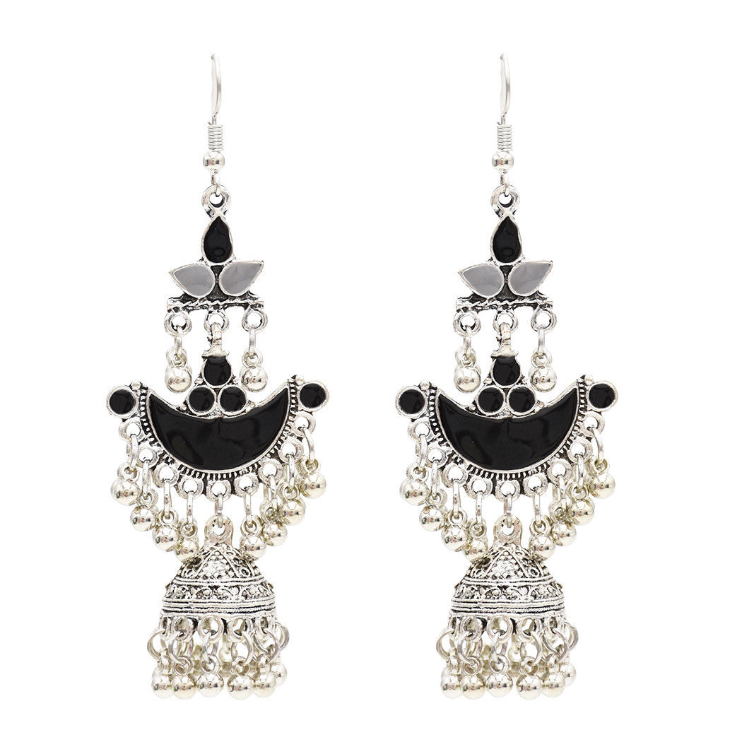 Egypt Vintage Silver Color Jhumka Bells Beads Tassel Statement Earrings for Women Turkish Tribal Gypsy Indian Jewelry Party