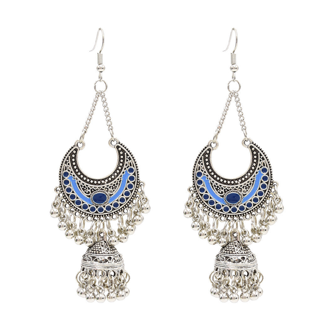 Egypt Vintage Silver Color Jhumka Bells Beads Tassel Statement Earrings for Women Turkish Tribal Gypsy Indian Jewelry Party