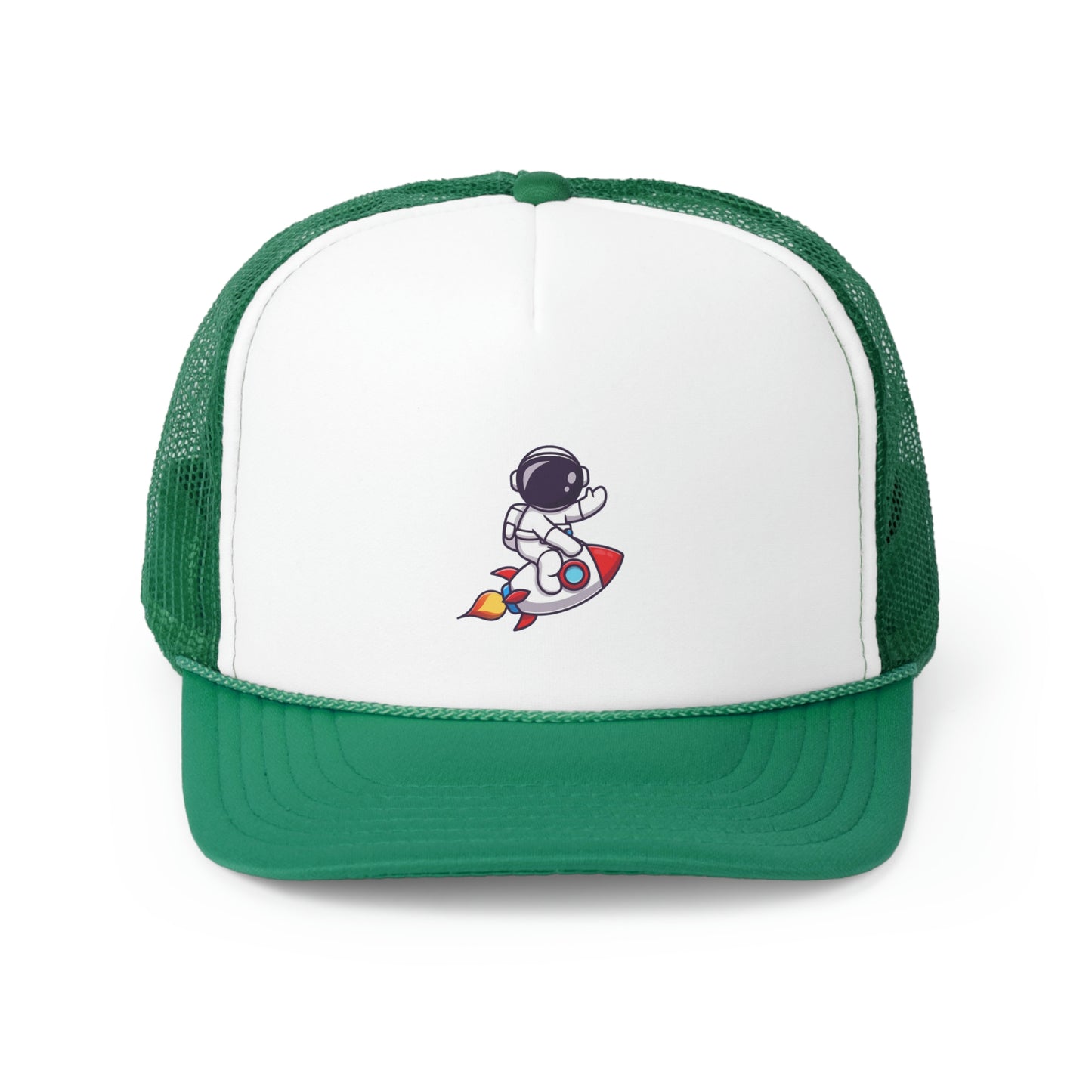 Hat Embark on a Cosmic Journey with Our Trucker Hat Featuring an Astronaut Riding a Spaceship