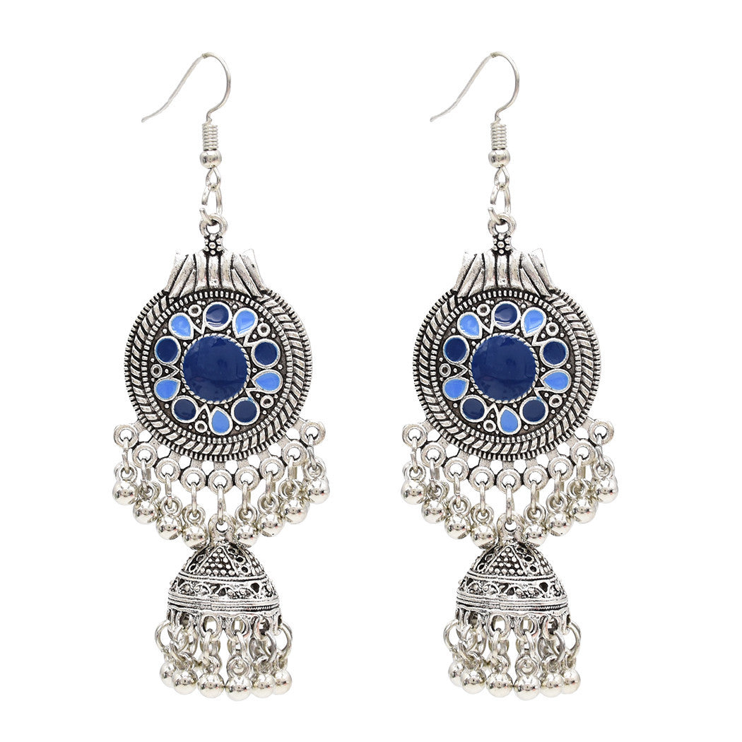 Egypt Vintage Silver Color Jhumka Bells Beads Tassel Statement Earrings for Women Turkish Tribal Gypsy Indian Jewelry Party